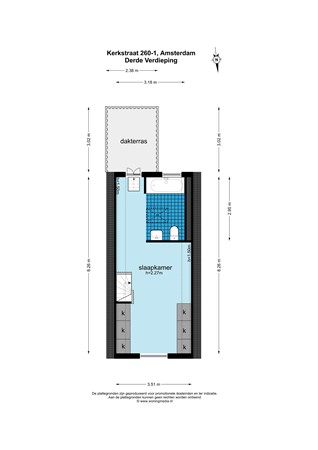 Plattegrond - Kerkstraat 260-1, 1017 HA Amsterdam - Kerkstraat 260-1, Amsterdam - Derde Verdieping - 2d.jpg